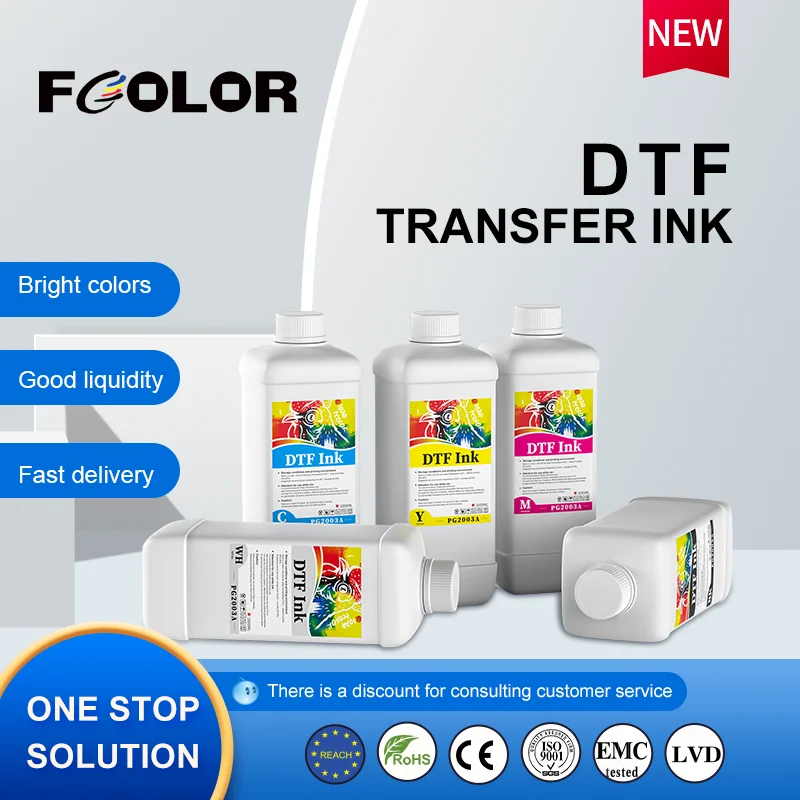 Fcolor Premium Customized 1000ML DTF Pet Film White Transfer Pigment Ink for Epson i3200 XP600 8550 8500 DTF Film Printer