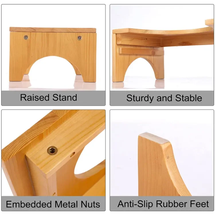 Bamboo Toilet Stool Non-Slip Squatting Toilet Step Stool Bamboo Wooden Poop Stool for Bathroom