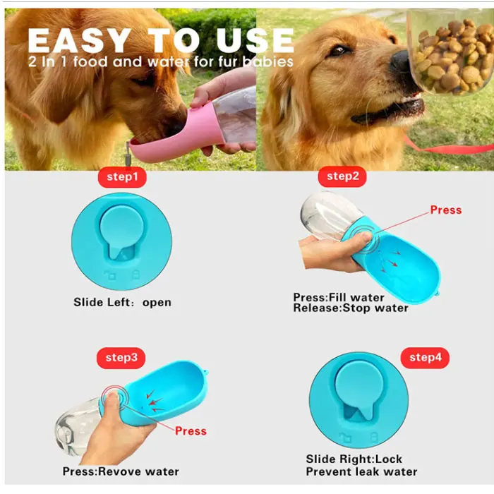 Online Customization Portable Plastic Pet Travel Outdoor Drink Feeding Dog Water Bottle