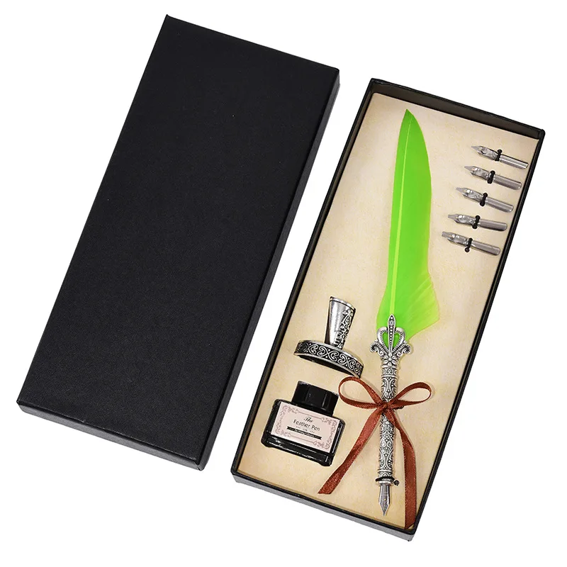 High End Customized Color Luxury Promotional Gift Calligraphy Writing Kit Feather Quill Fountain Pen