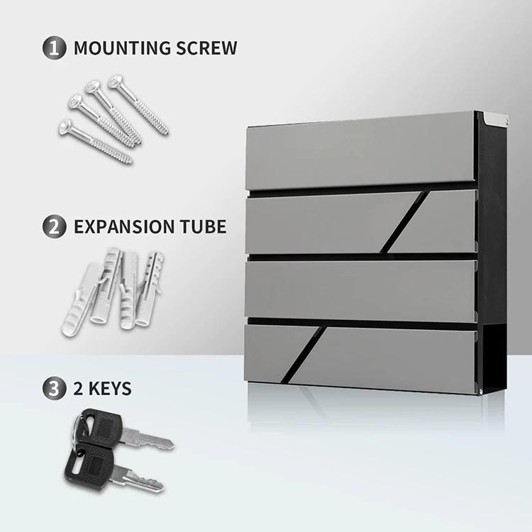 JH-Mech Large Capacity Elegant Design Silver Lockable Rust-Proof Wall Mount Galvanized Steel Mailboxes Residential Modern