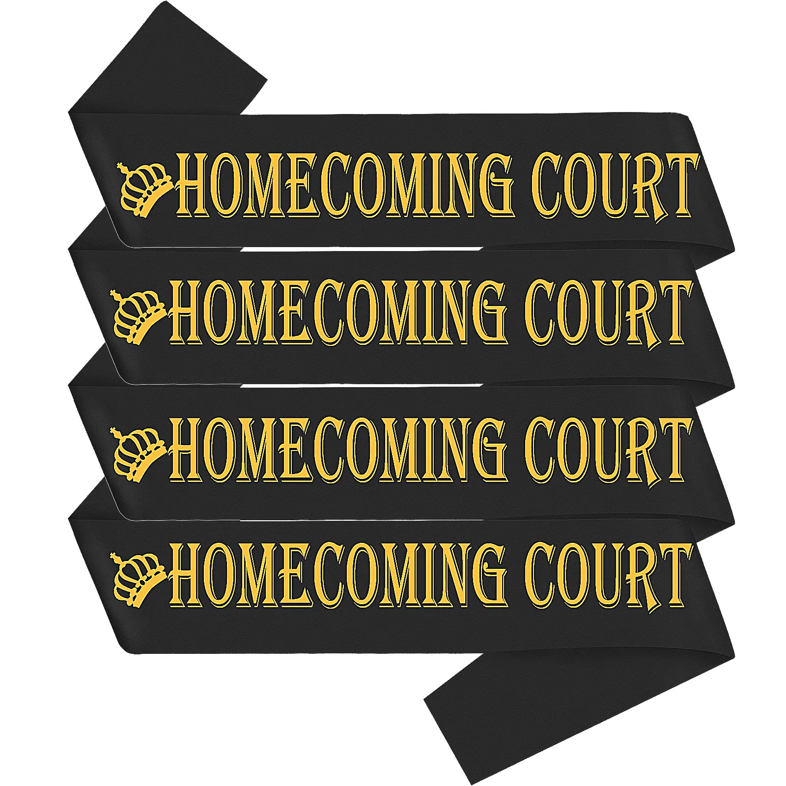 4 Packs Black Satin Homecoming Court Sashes Gold Print Bulk Pageants Homecoming Party Graduation Celebration School
