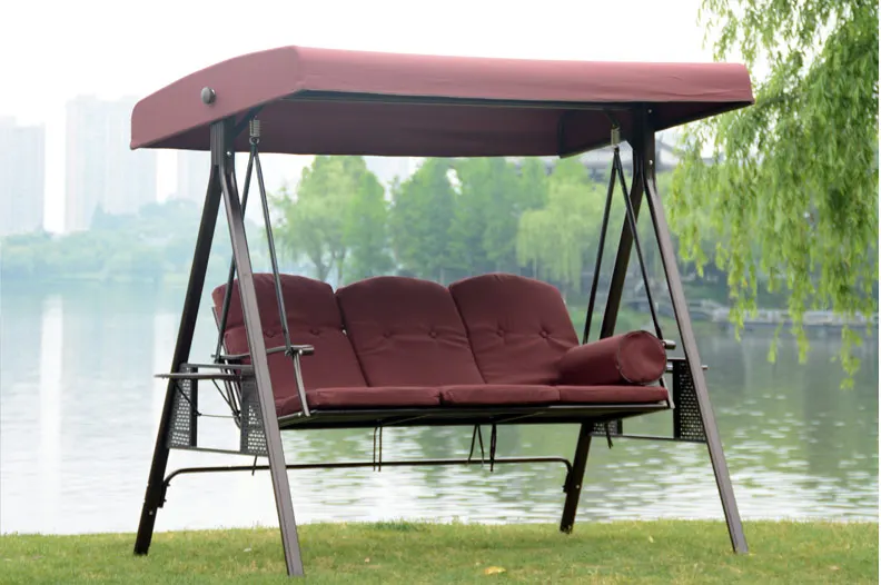 China manufacture outdoor courtyard luxury iron three person canopy patio swing chair