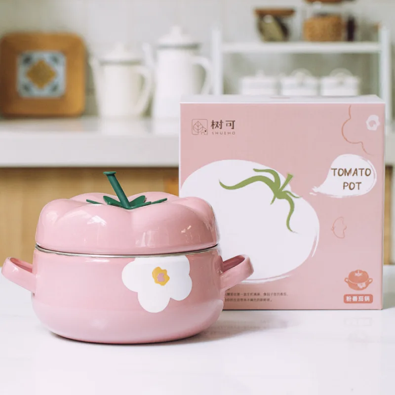 M-cooker Sweet Cute Flower Pumpkin Bowl Tomato Cast Iron Casserole Baking Mini Enamel Pot