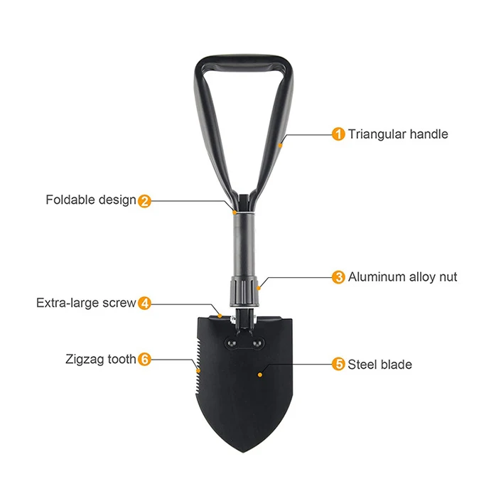 18.25 Inch Mini Folding Survival Shovel with Wood Saw Edge and Tactical Shovel