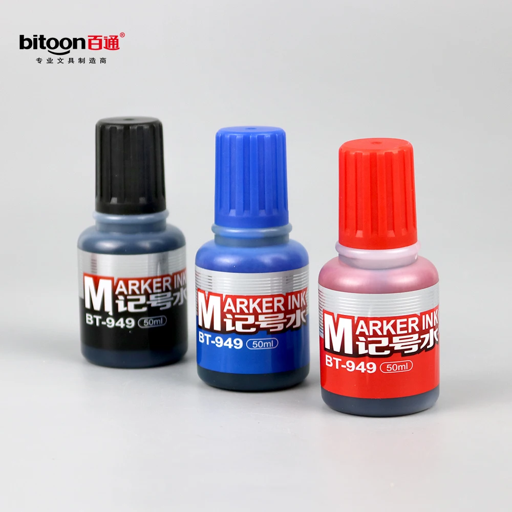 Custom 50ML Waterproof Flat Tip Art Marker Pen Ink Refill 3 Colors Oil-Based with Custom Logo for Paper Writing