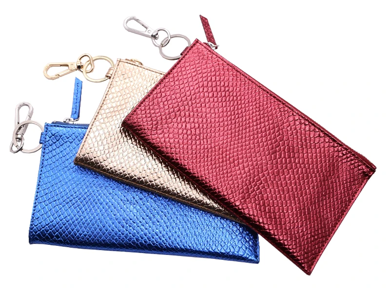 ladies key chain travel business card organizer pouch long leather modern wallet