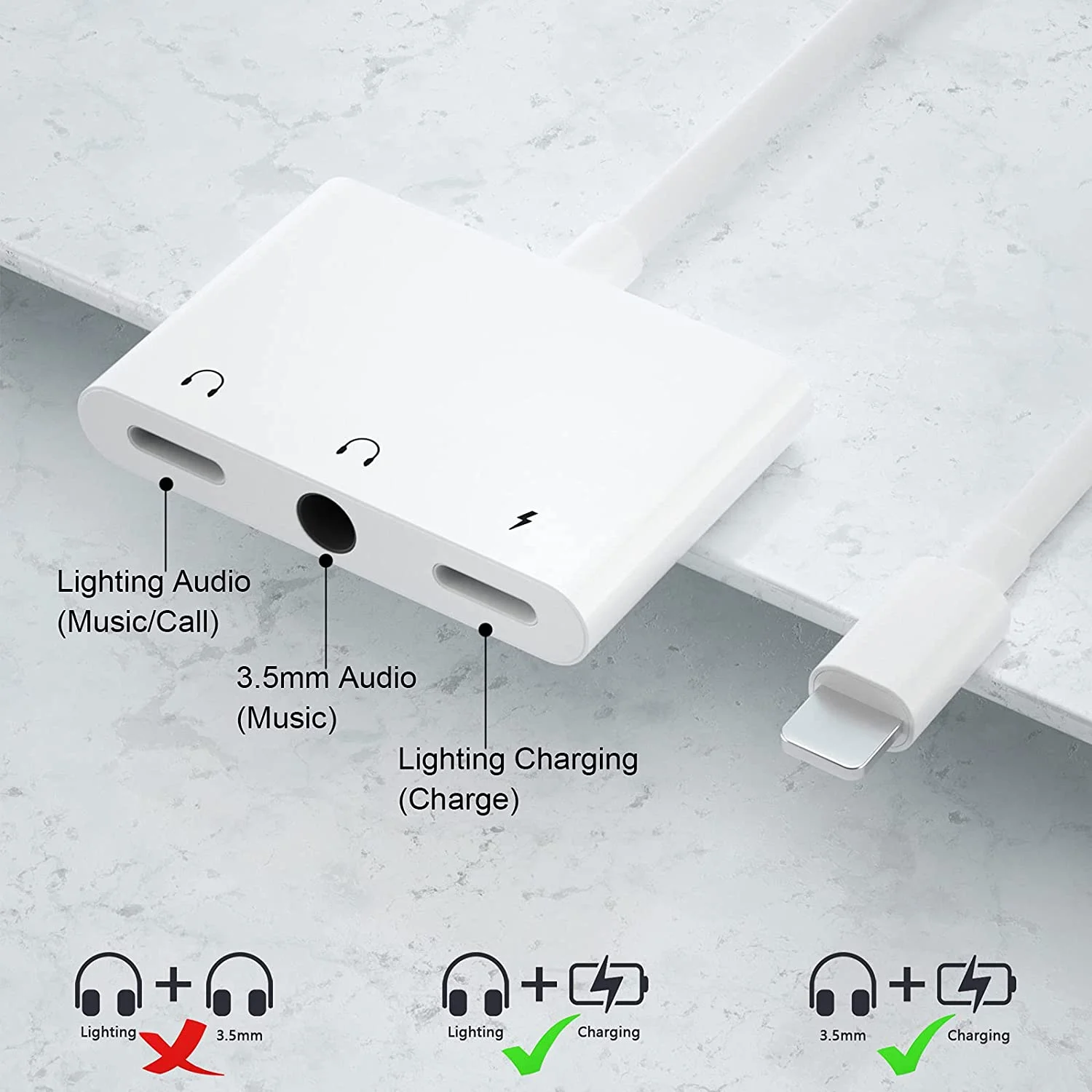 For iPhone Audio Adapter Earphone Jack Splitter Lighting 3.5 mm Headphone Adapter Audio Connector Headphones Adapter for iPad