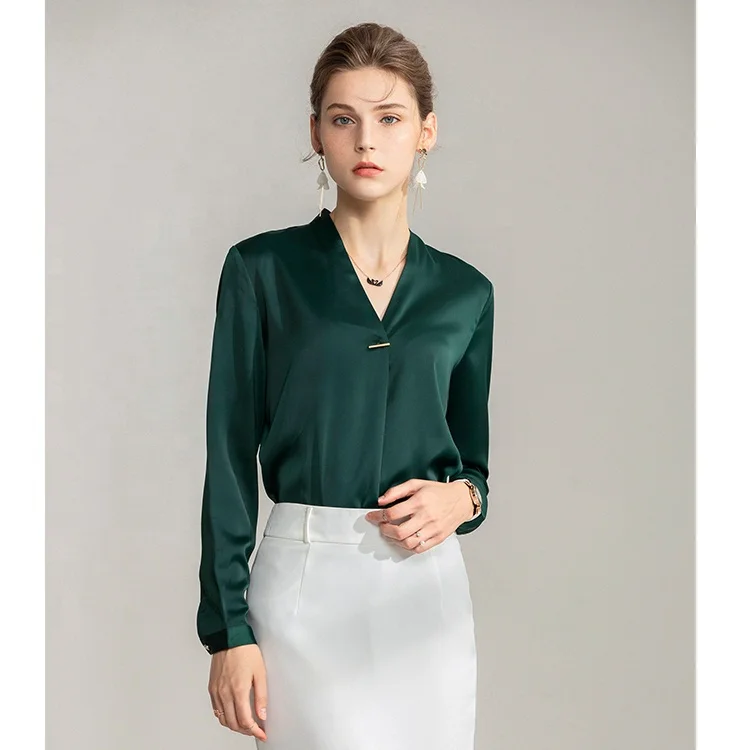 Korea Style Silk Satin Fabric Ready made in-stock chiffon Colors Blouse women Factory Direct Supplying Blouse for Ladies