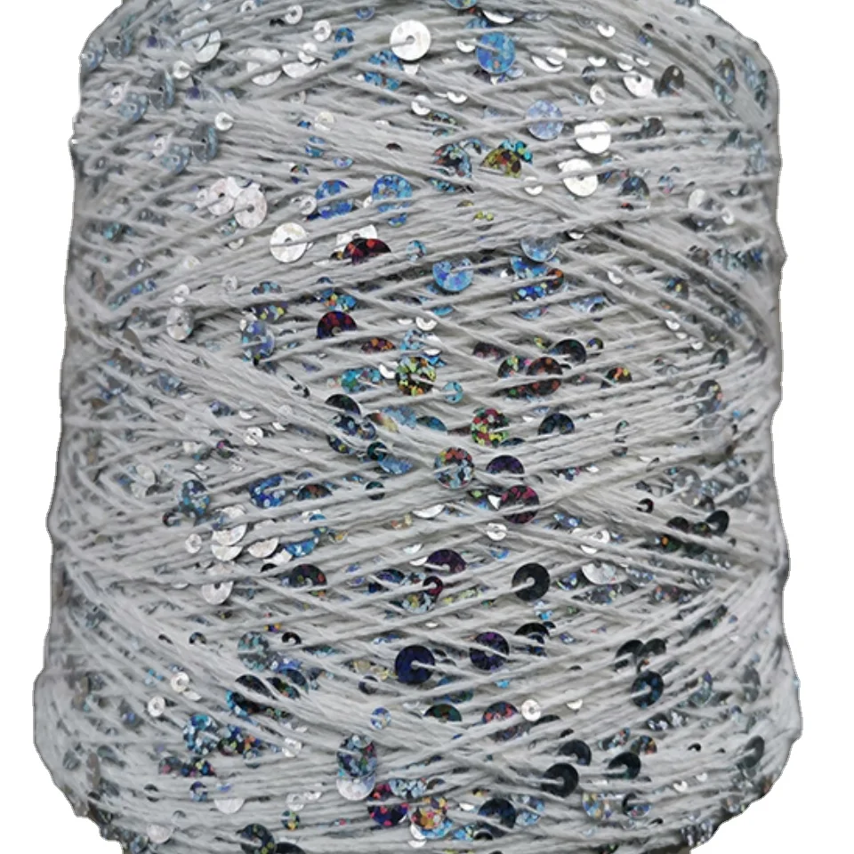 White 3mm + 6mm Sequin Pure Cotton Fashionable Fancy Sequin Yarn