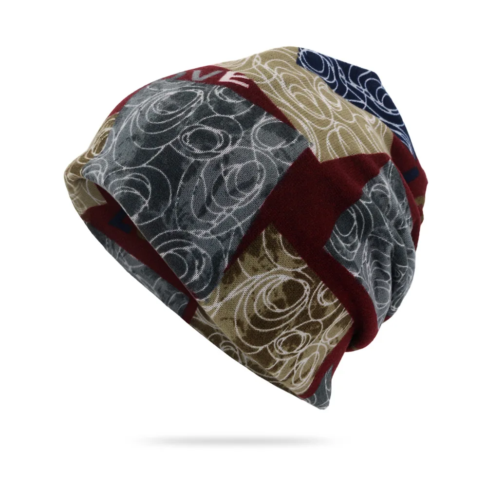 Wholesale Camouflage Slouchy Skull Cap Knit Beanie Baggy Hat Stretch Infinity Scarf Head Wrap Caps for Men Women