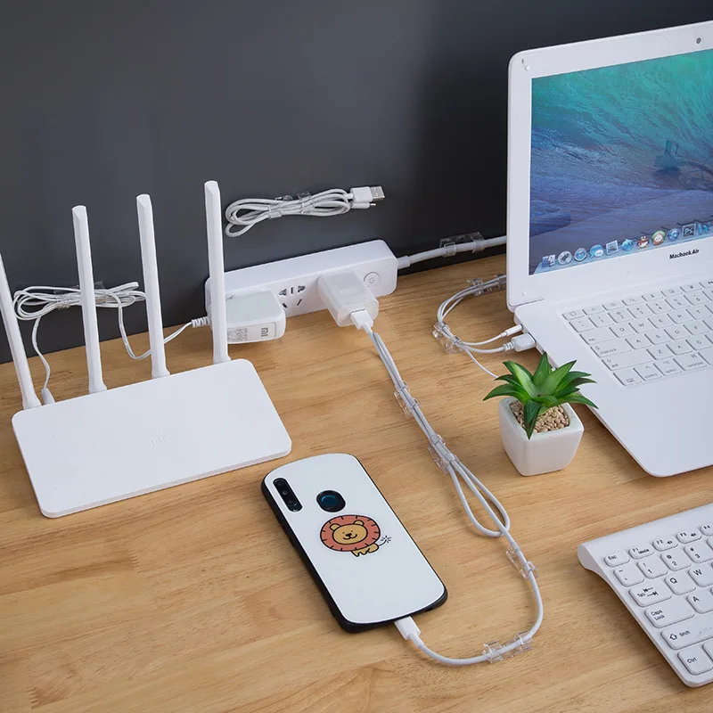 Cable Clips with Strong Self-Adhesive Cable Management TV PC Wire Holder Sticky Tidy and Organizer Cord and Wires