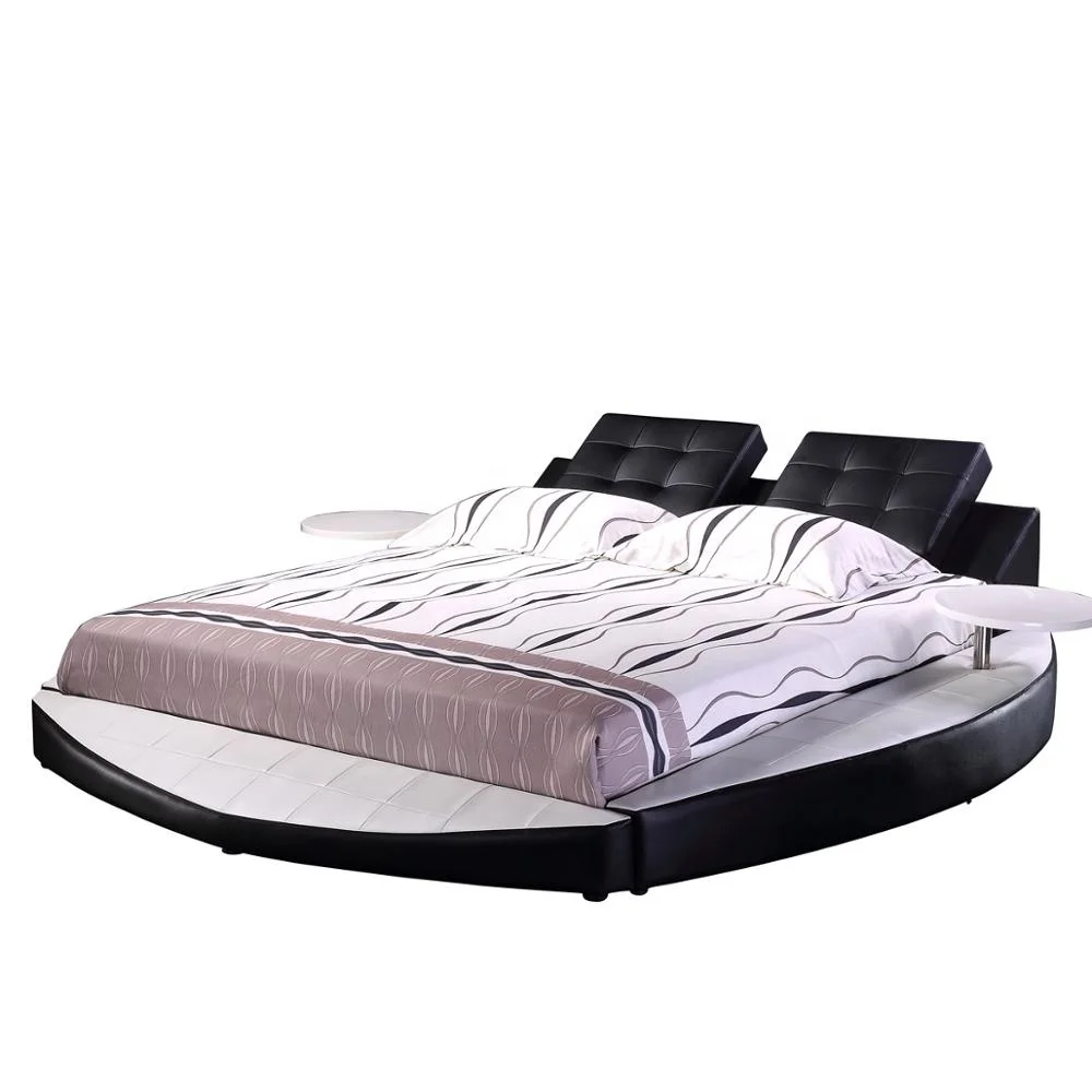 
king size design Full Size White LED light Round Bed  (556265684)