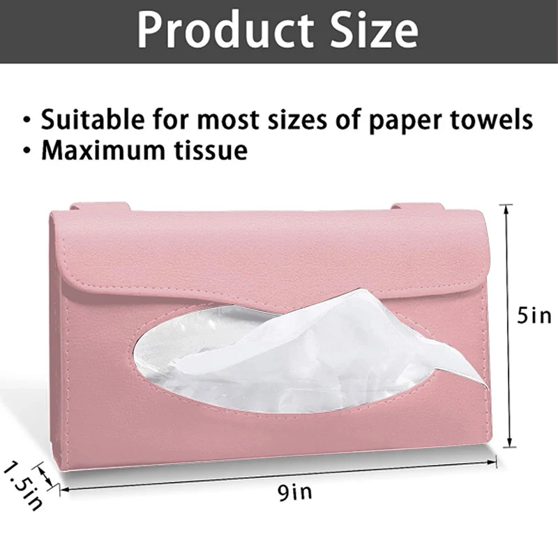 2 Pack Car Tissue Holder Pu Leather Backseat Tissue Case Holder Sun Visor Napkin Tissue Box Holder for Car