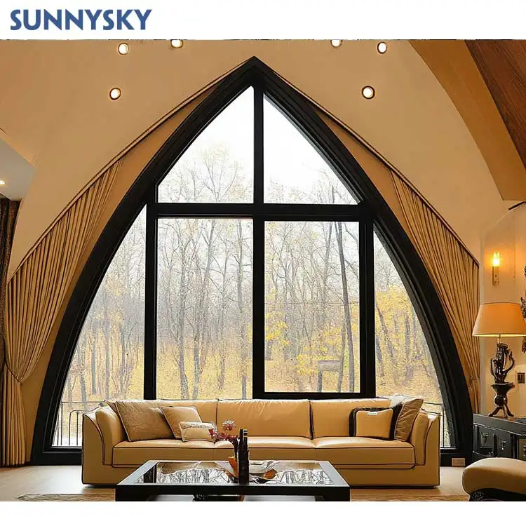 Sunnysky Custom Aluminum French Decorative Tempered Glass arch window semi-circle windows For House