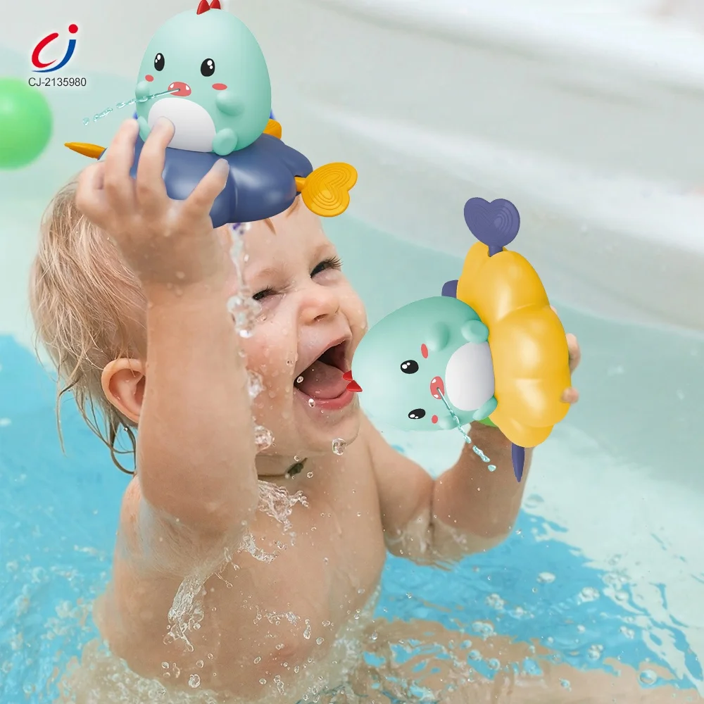 2021 Popular Swimming Shower Squeeze Spray Water Floating Bath Kids Bathtub Toy Pull Line Wind Up Tub Toys For
