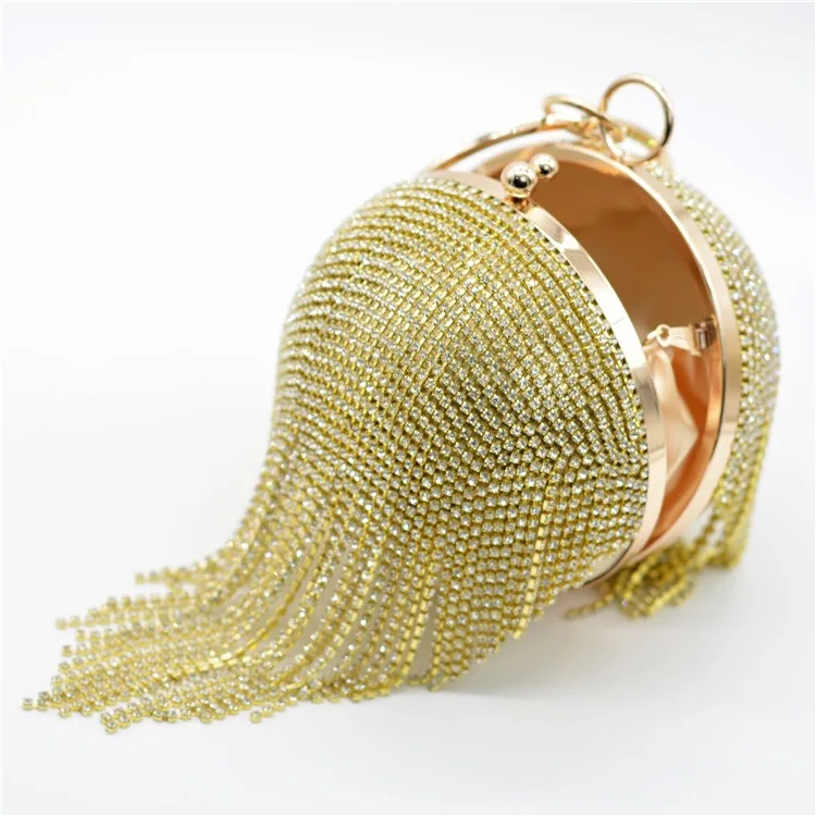 Trendy Woman Luxury Rhinestone Round Ball Bag Beaded Wedding Bag Girls Party  Crystal Clutches Diamond Tassel Evening Bags