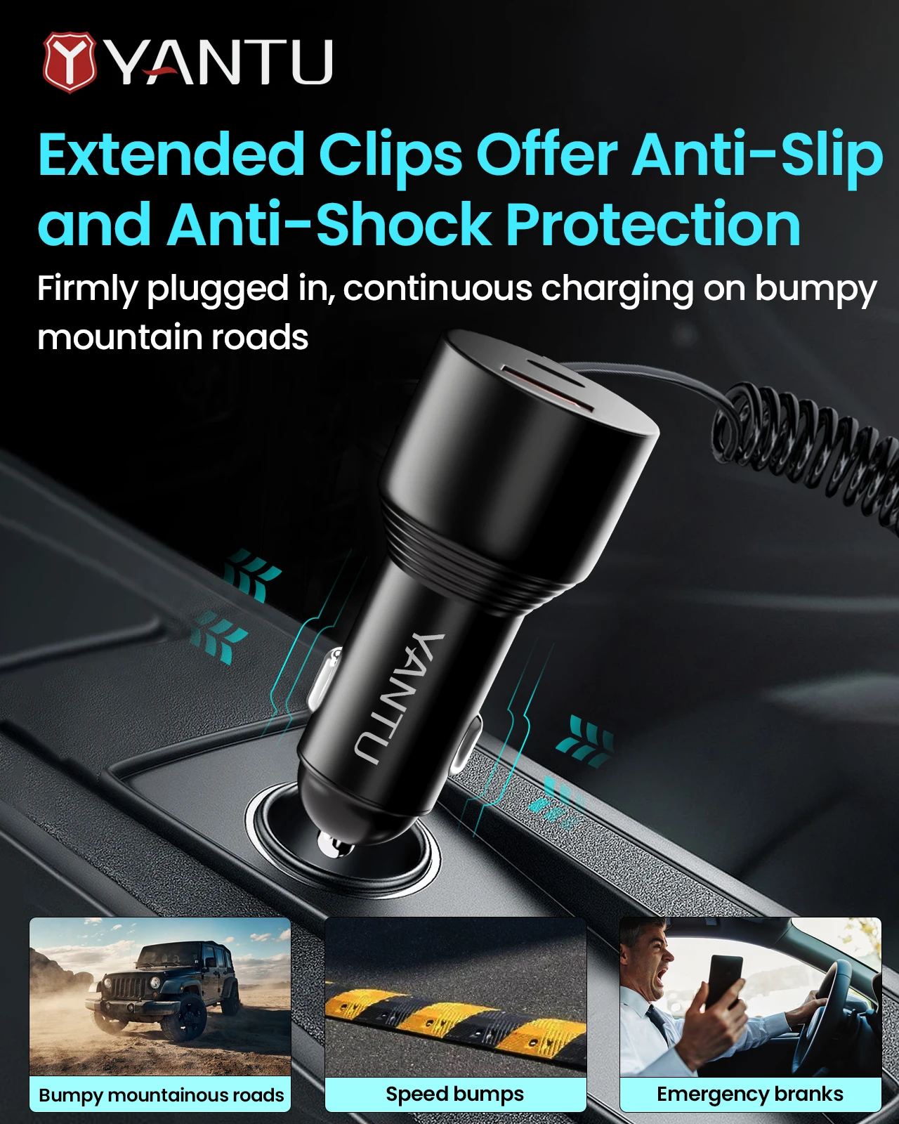 YANTU B33 78W 12V 24V PD QC 3.0 car charger adapter charging 2 in 1 super heater cigarette lighter plug 4 usb Auto Electronics