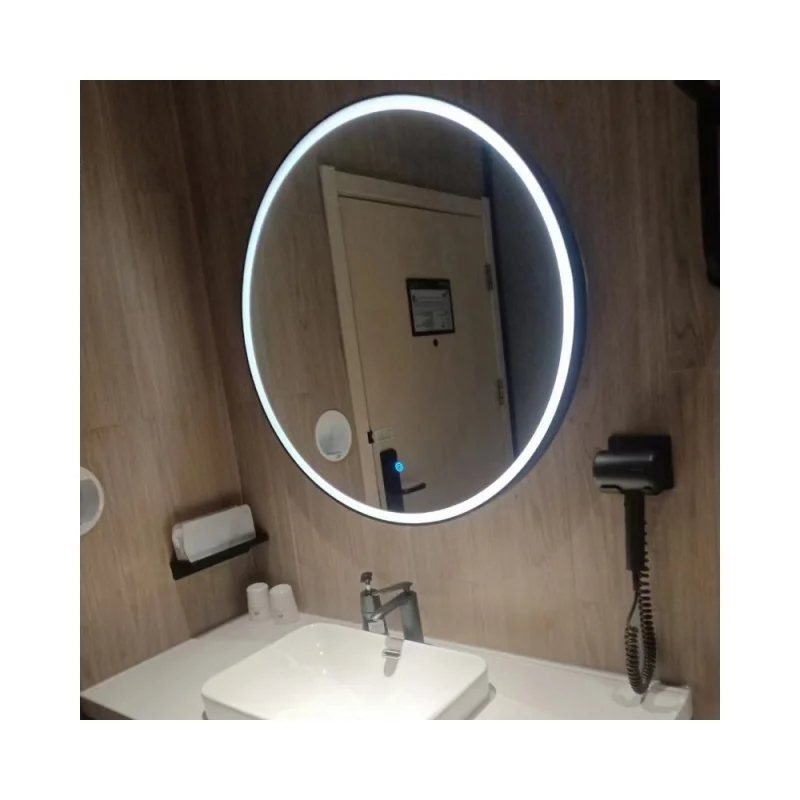 Modern Design Bluetooth LED Smart Bathroom Mirror with Antifog and Sensor Switch Aluminum Lenses and Built-In Light for Hotels