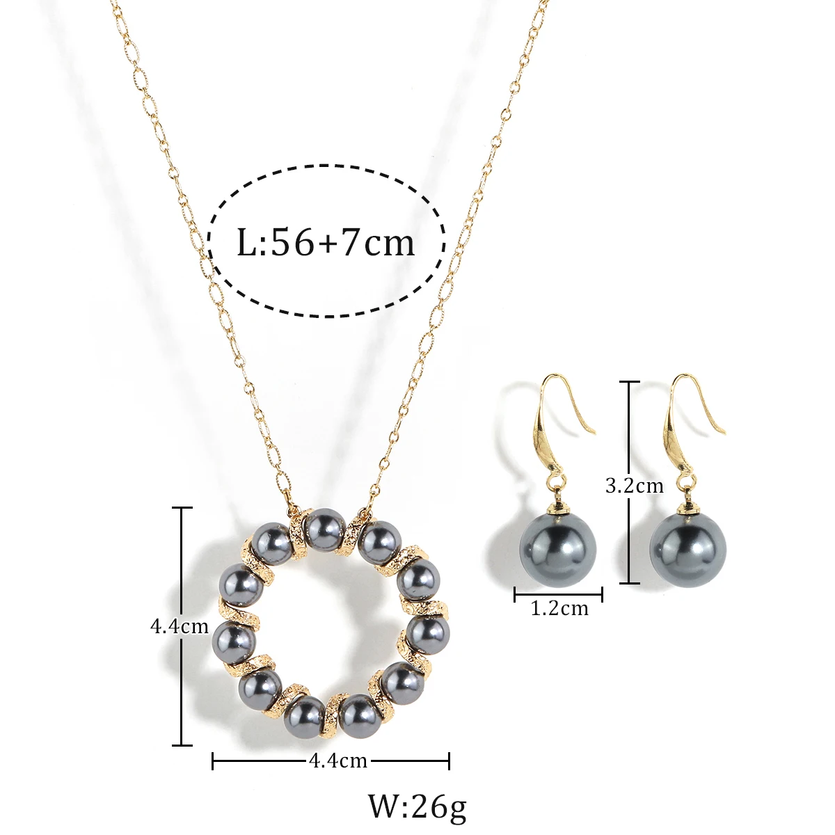 Hawaii Jewelry Circle Halo Pearls Necklace Hook Earrings Set Gold Plated Mother of Pearl Jewelry Set wholesale