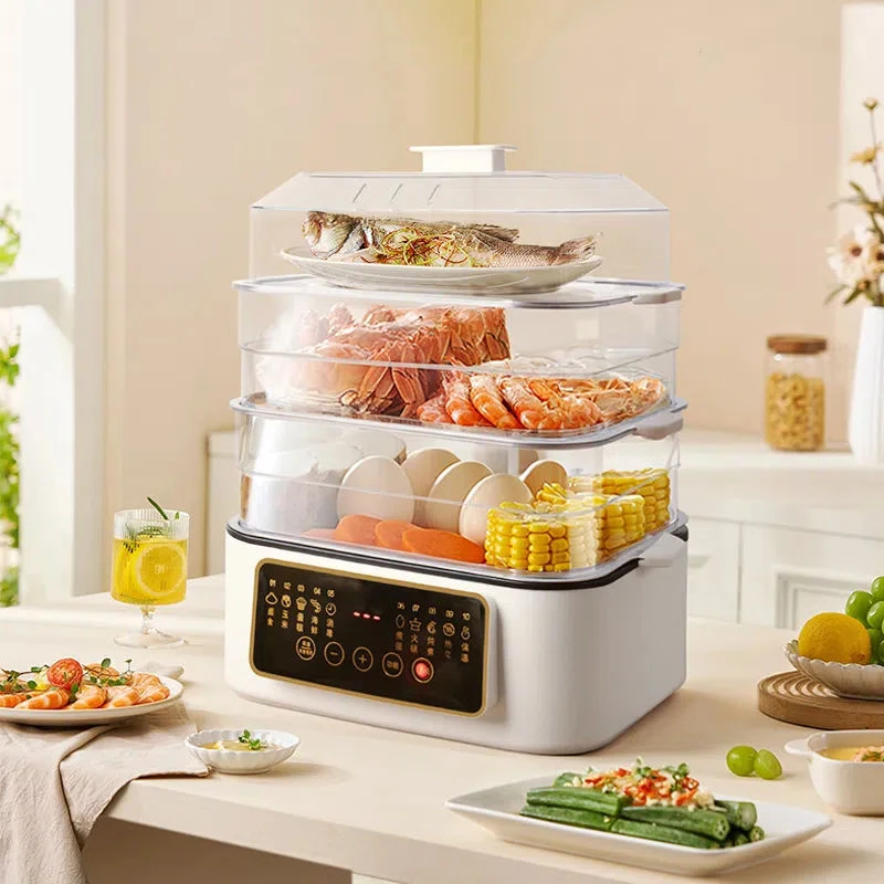 Wholesale 3Layers 1200W 18L Household Digital Control Electric Food Cooker Steamer Rice Machine Commercial Square Food Steamer