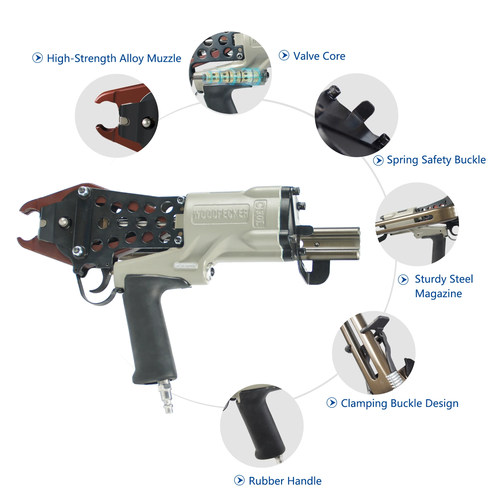 Woodpecker #C130L 11 Gauge Easy Carry Pneumatic Hog Ring Gun for Gabion 1 1/2 Inch Crown Air C Ring Plier for Wire Cages, Gabion