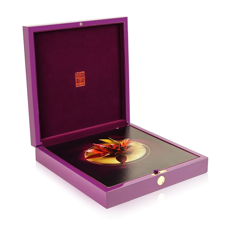 Luxury Saffron Gift Box High End Purple Wood Lacquer Shining Wooden Chocolate Box Custom Mdf Tea Wooden Box