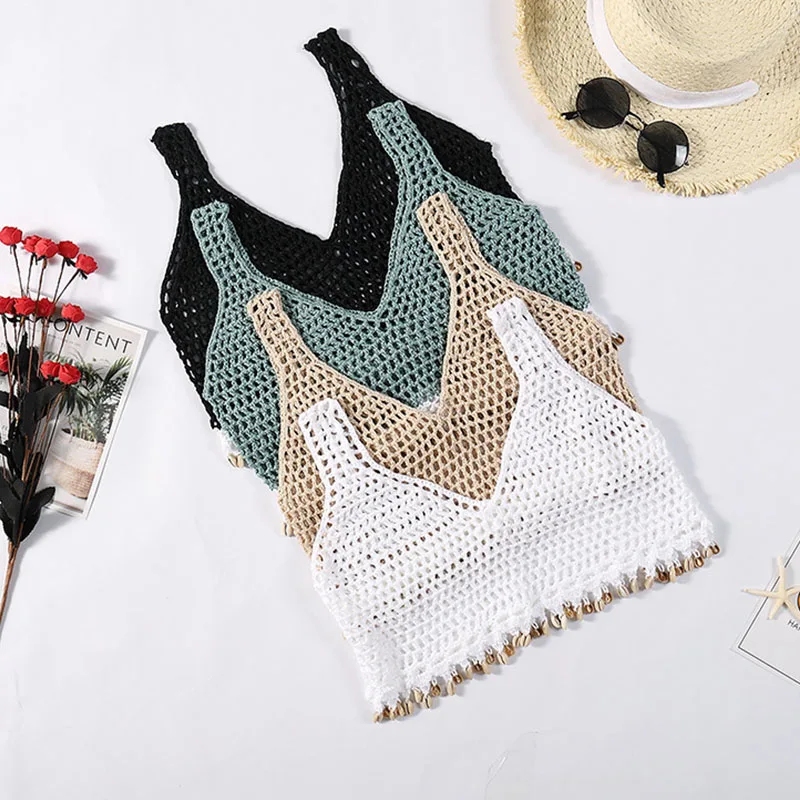 Custom Summer New Arrival Sexy Fringed Crochet Knit Crop Tank Top