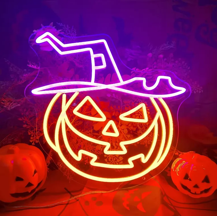 GOLDMORE2 Halloween LED Neon Sign Pumpkin Lantern for Home Party Decor Festive Halloween Neon Lights