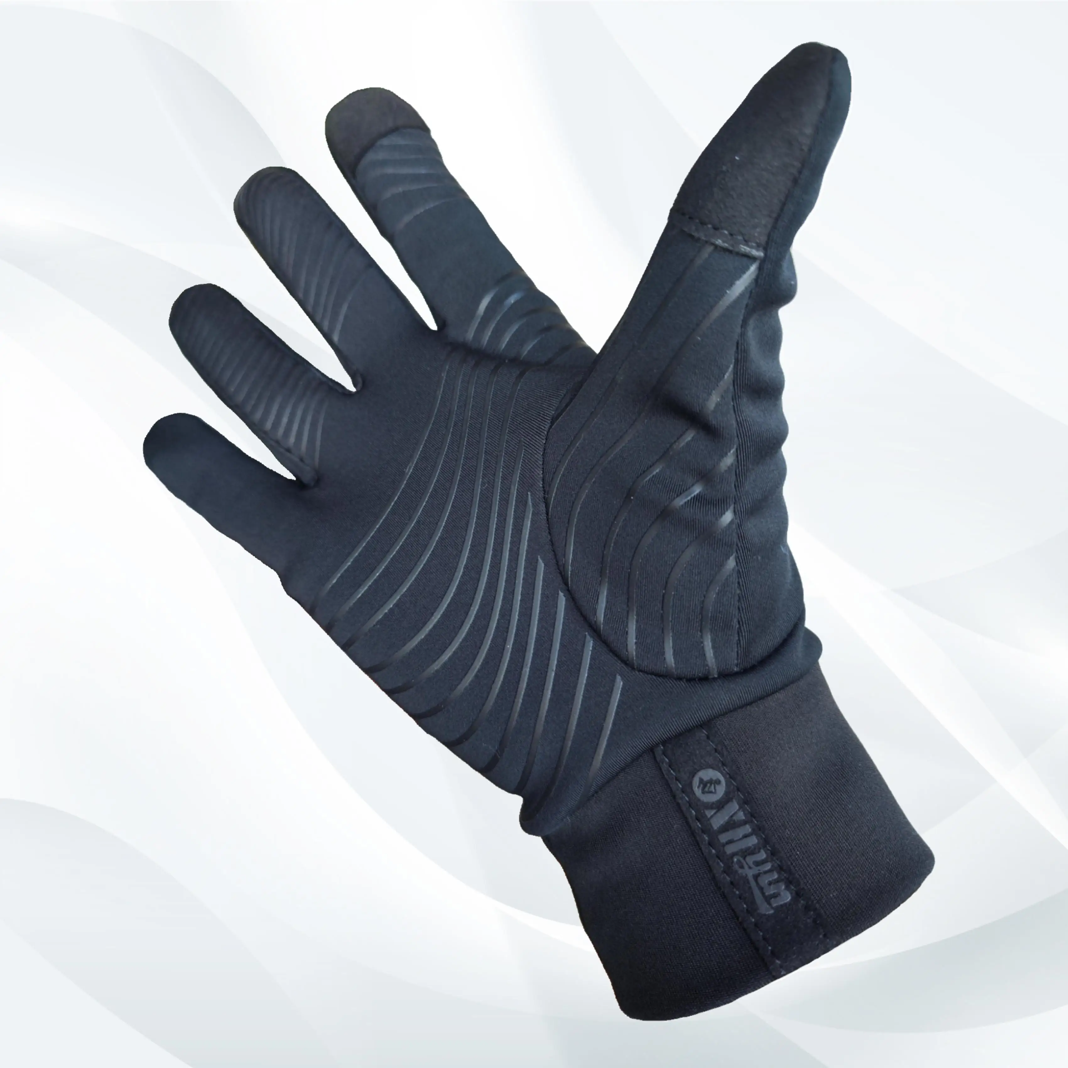 Black Nylon plush non-slip wear-resistant full finger winter outdoor warm running photography shoot hiking gloves