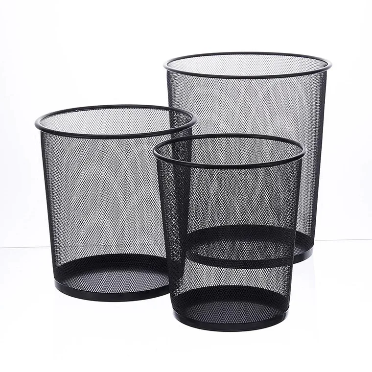 
New Design Modern Home Indoor Black Metal Mesh Restaurant Waste Trash Can 