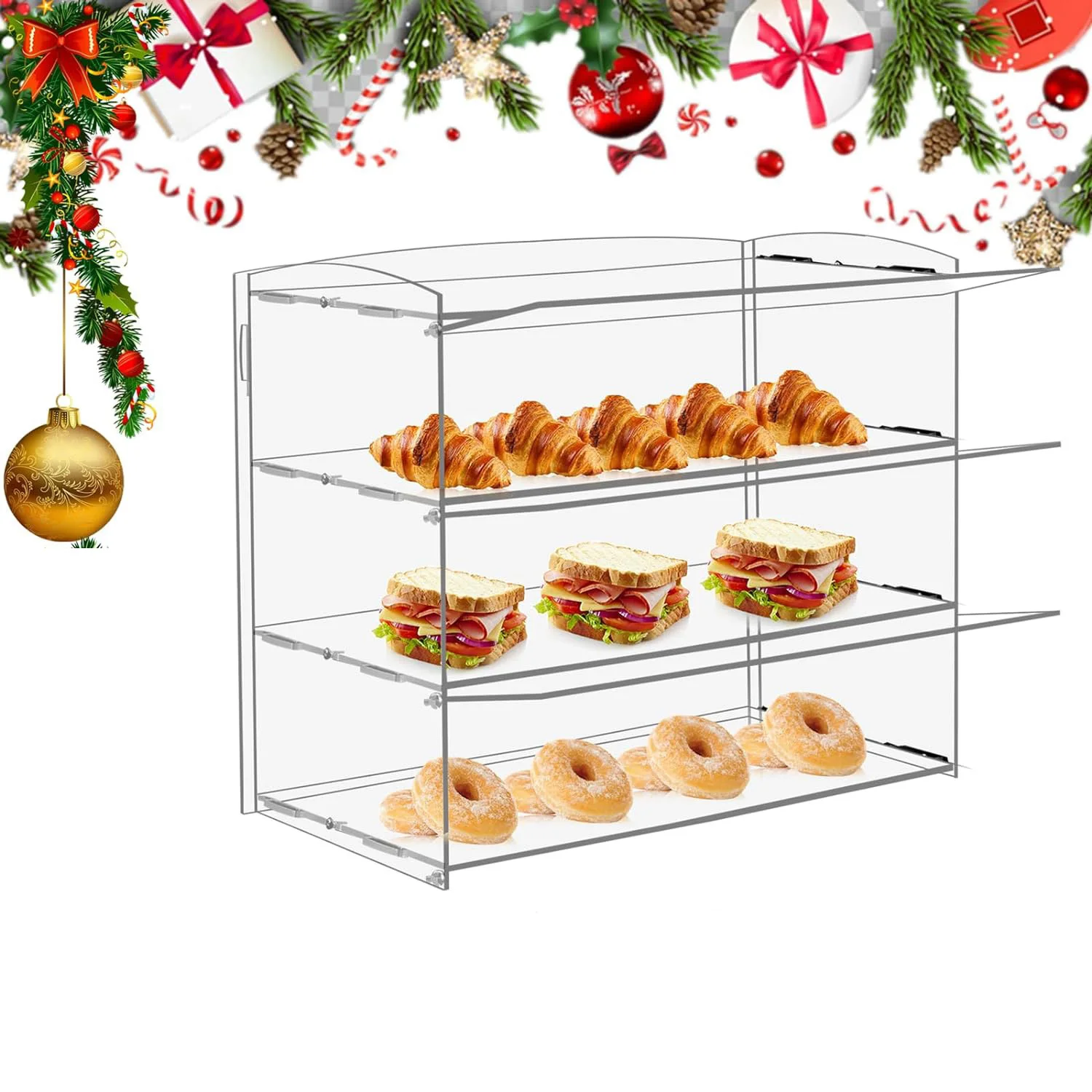 Acrylic Bakery Display Case 3 Tier Bread Box Counter Pastry Display Case Clear Cake Donut Cookie Cabinet for Retail Party