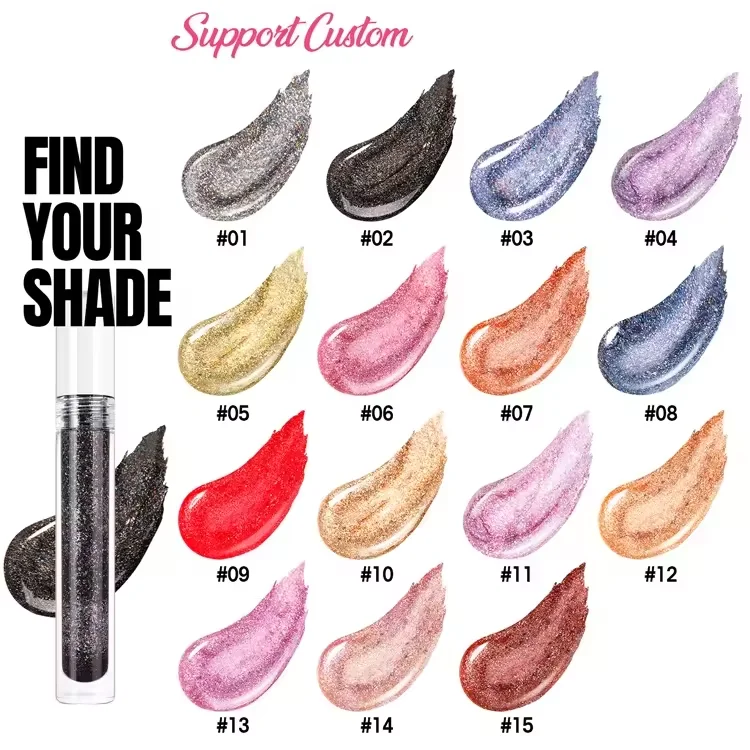 Holographic Lipgloss Waterproof Longlasting Private Label Custom Clear Gold Pink Lip Gloss Wholesale Bulk Glitter Lipgloss