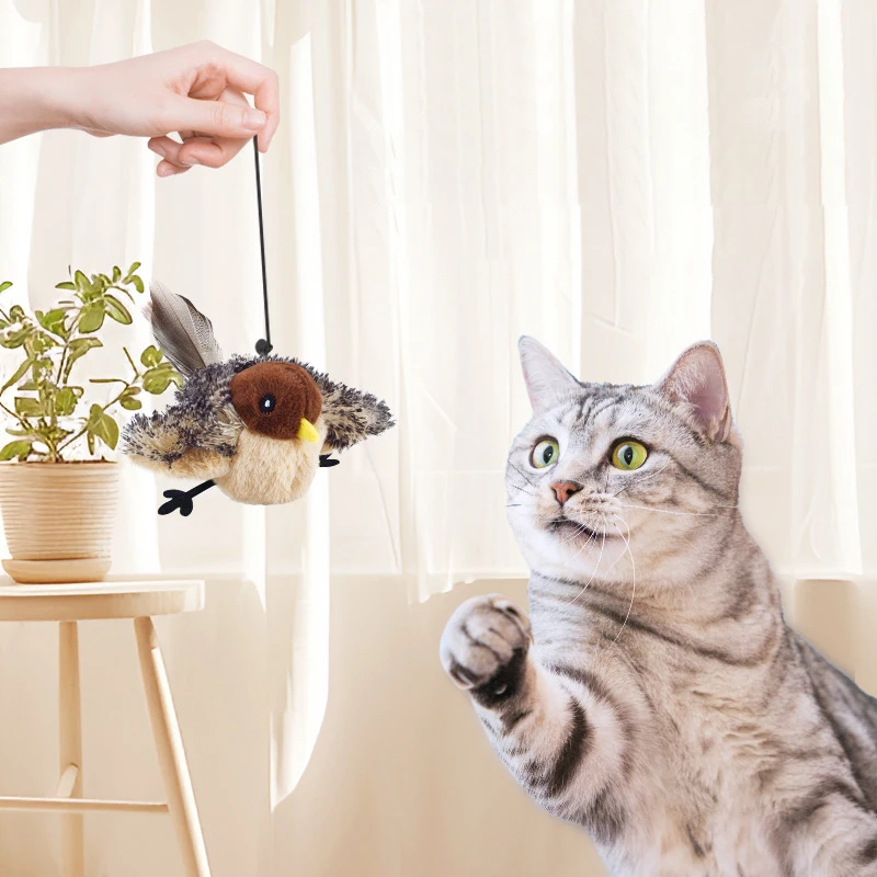 Cat Squeaky Catnip Toys Flapping Wings Simulation Bird Interactive flappy bird chase Cat Toy Touch Activated Plush Dog Play Toys