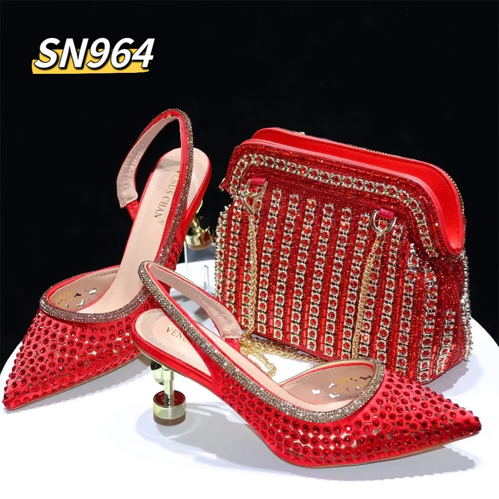 Новинка комплект из обуви и сумочки с камнями красивые итальянские туфли в комплекте сумочкой женские вечерние искусственной кожи высокого качества летние тонкие для невесты