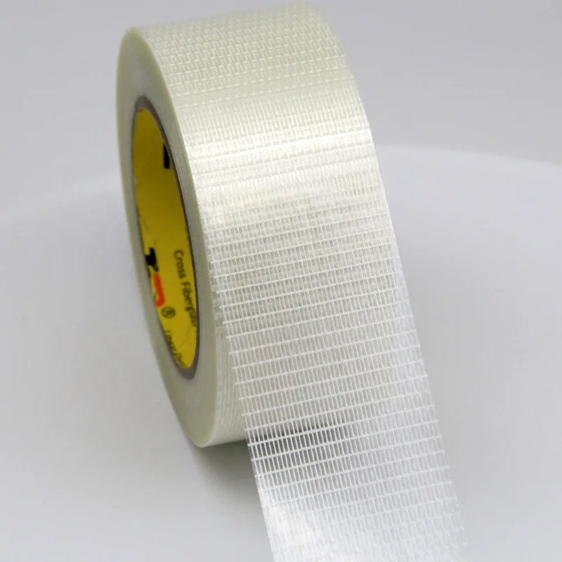 JLW-329 High Strength Single Sided Synthetic Rubber PET Film Backed Bi-directional Filament Tape For Carton Packing
