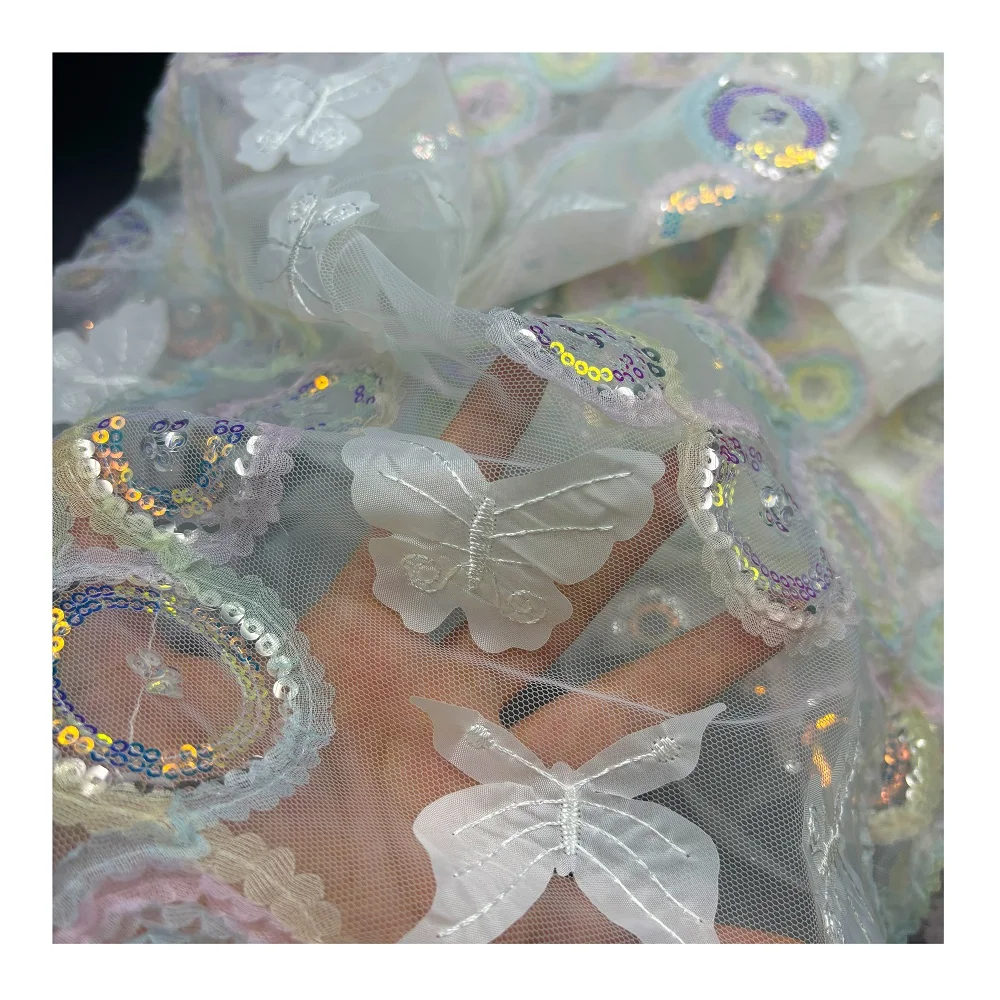 New design popular fashion fabric wholesale lace fabric 3d butterfly upholstery organza fabric