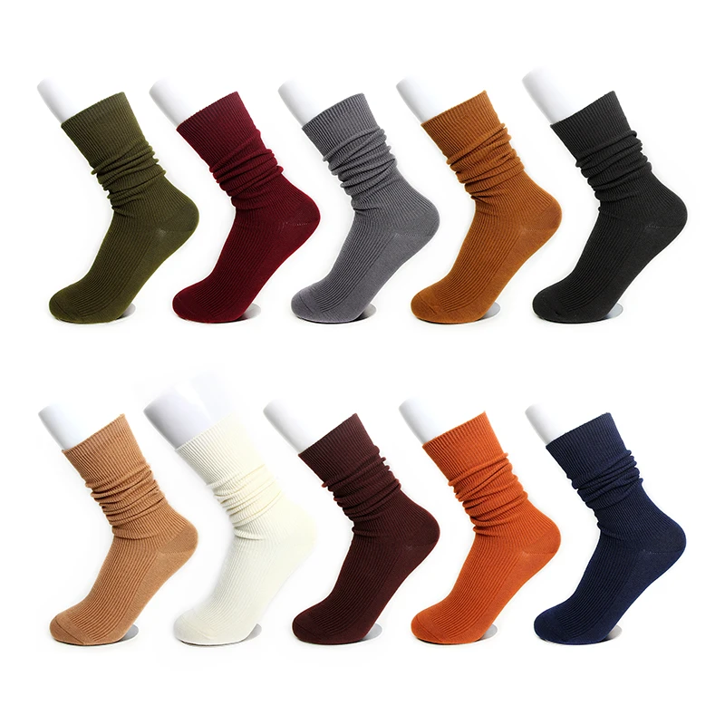 Women plain fashion long ruffle boot loose cotton slouch socks