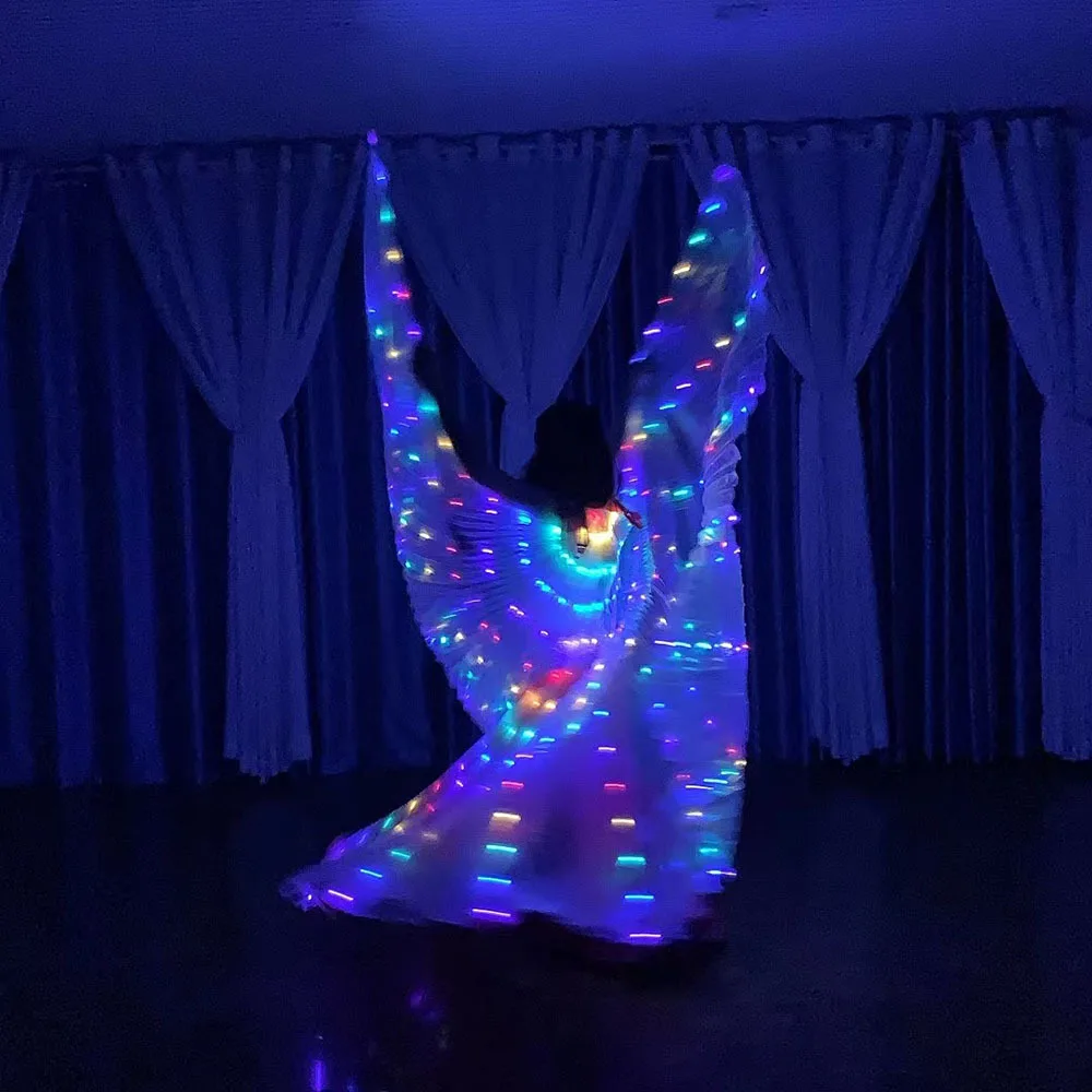 LED Isis Wings Glow Light Up Belly Dance Costumes with Sticks