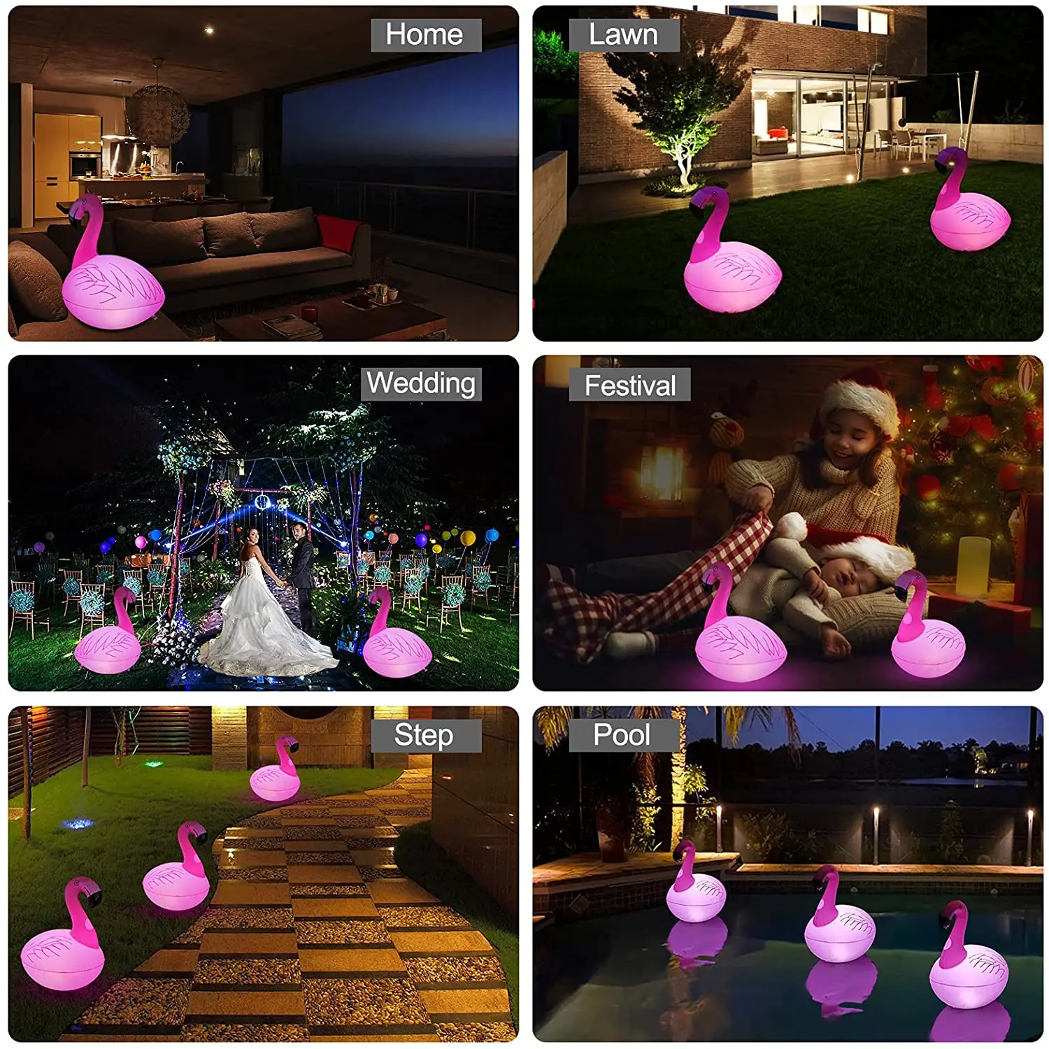 Lawn Wedding Festival Pool Night decoration Solar Flamingo Inflatable flashing water ornament  float