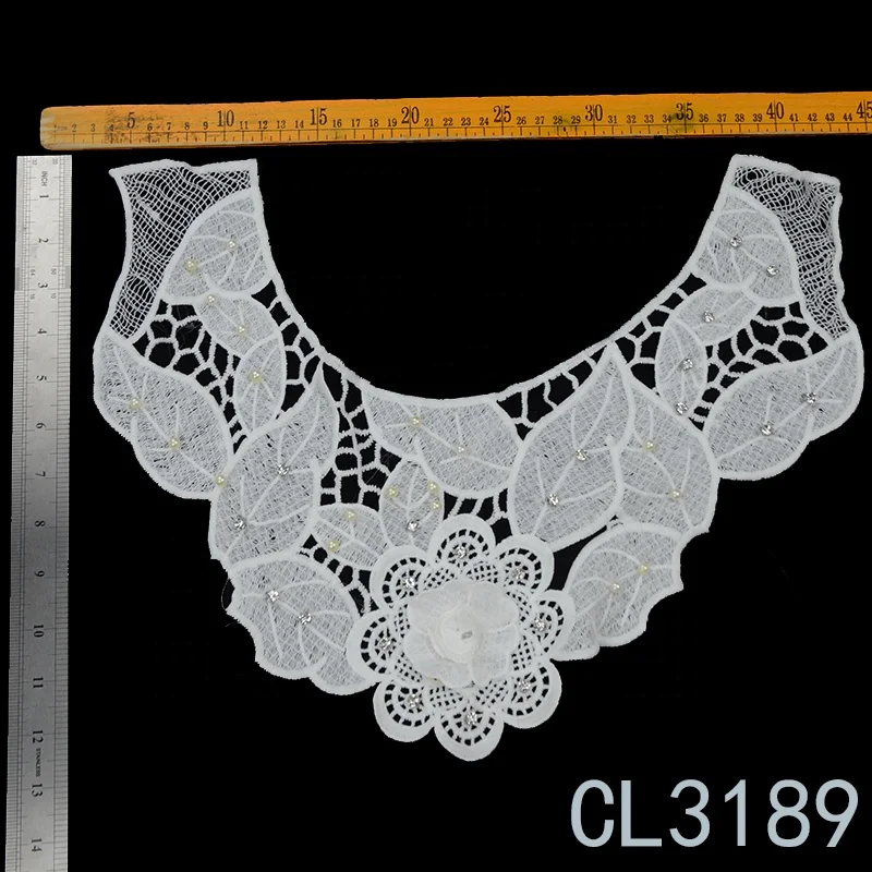 Factory clothing accessories handmade net yarn color flowers embroidery sewing lace collar applique custom 3d embroidery collar