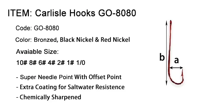 TOPIND 8080 High Carbon Nickel Jig Black Hole Long Shank Carlisle Sea Fishing Hook With Barb