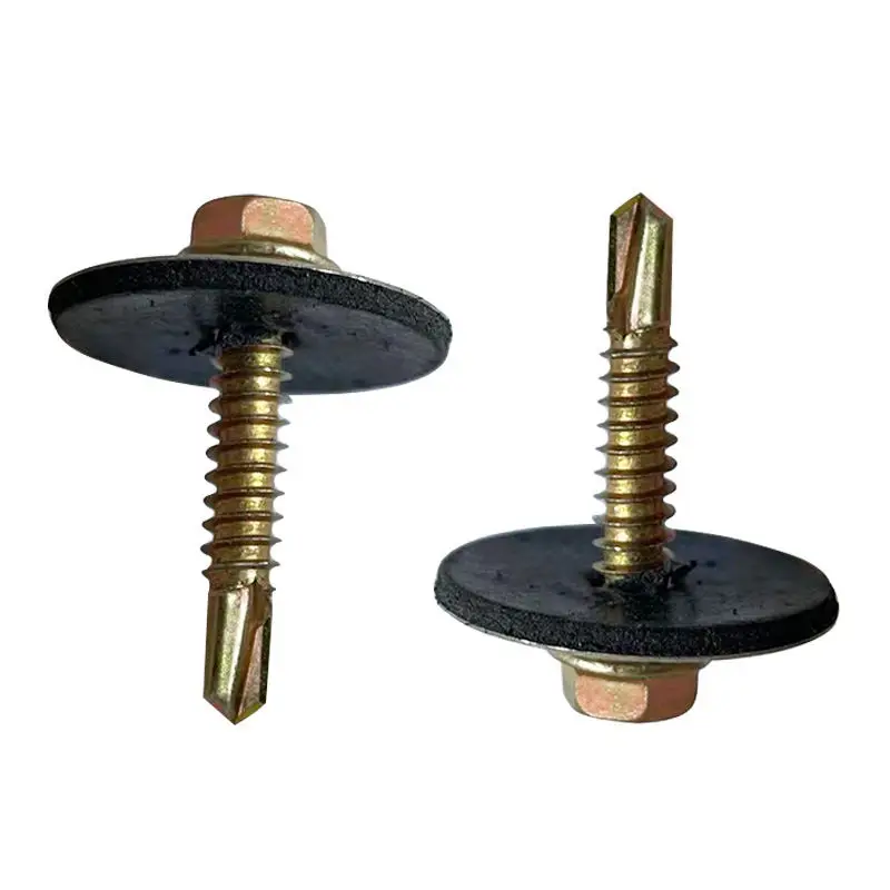 Custom DIN7504k Steel Yellow Zinc Plated Patta Indented Hex Washer Head Self Drilling Screw with Large Epdm Washer