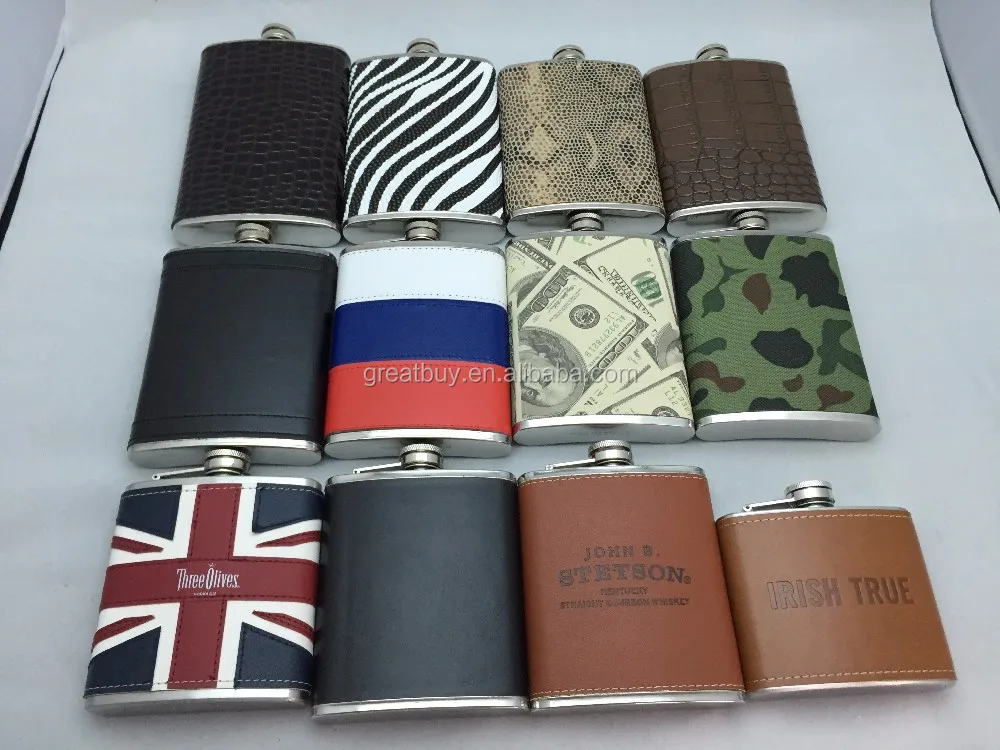Private label outdoor leather stainless steel whiskey flasks