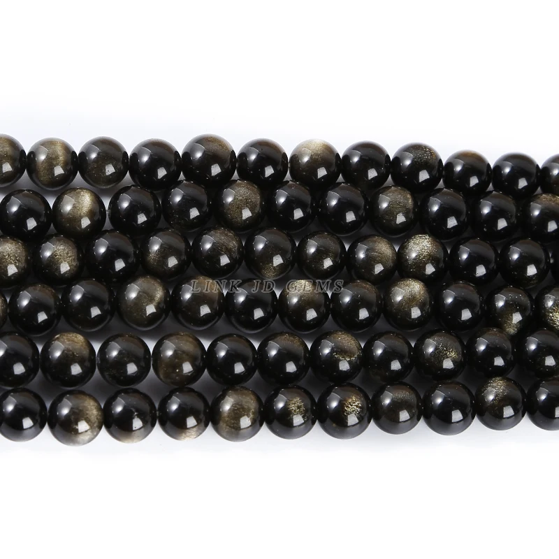 4/6/8/10/12/14/16mm 5A 7A Round Loose Polished Rainbow Black Gemstone Stone Hand-Made Ornament Gold Obsidian Beads