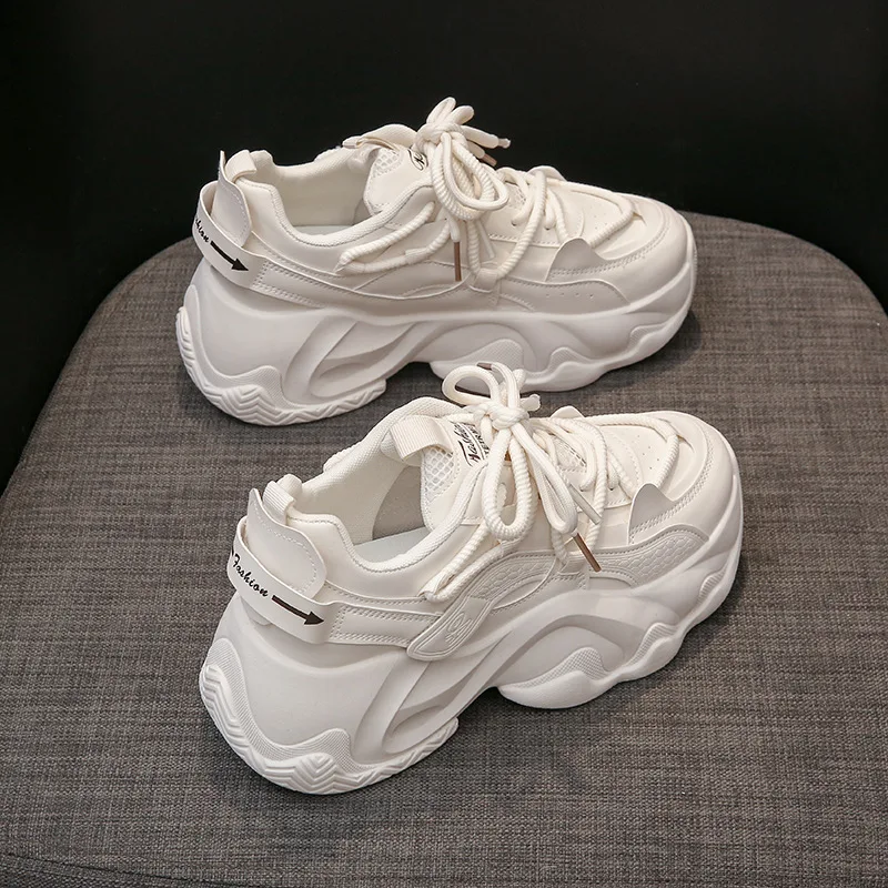 Women Sport Shoes Lace-up Casual Breathable Mesh Sneakers Black Sock Platform Shoes Outdoor Running Stretch Female Footwears