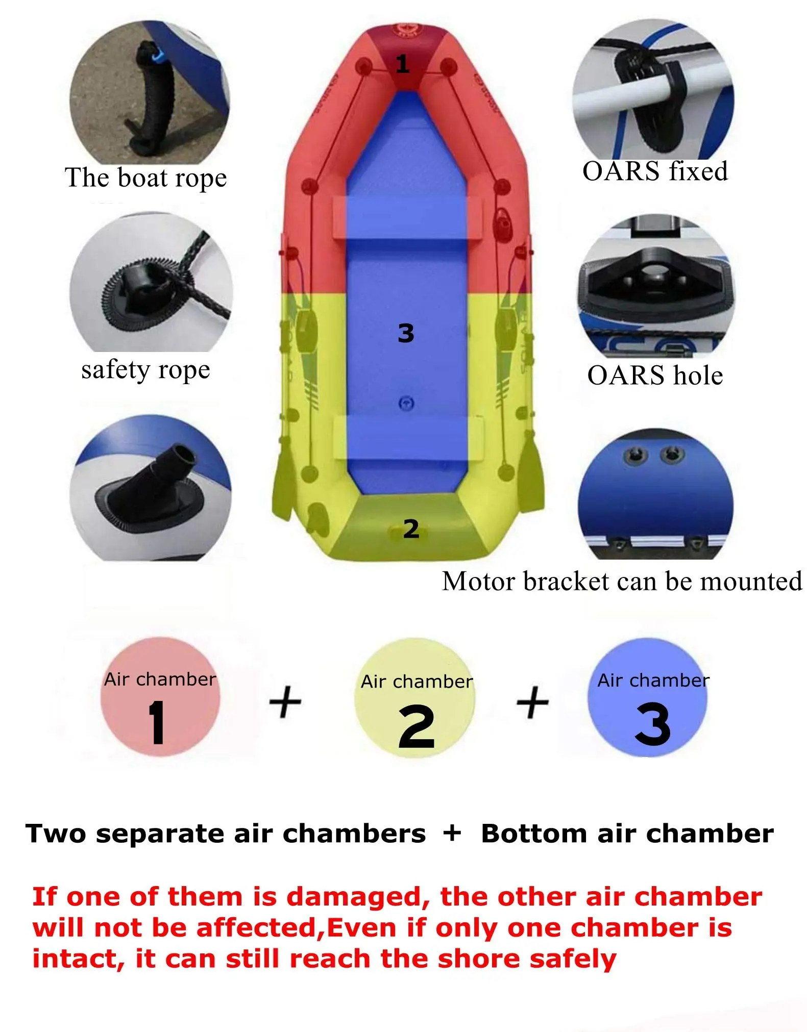 Canoe/Kayak Inflatable Boat Set 2-3 Person Thickened Fishing Boat Hard Inner Bottom Floor Boat with 3 Separate Air Chambers