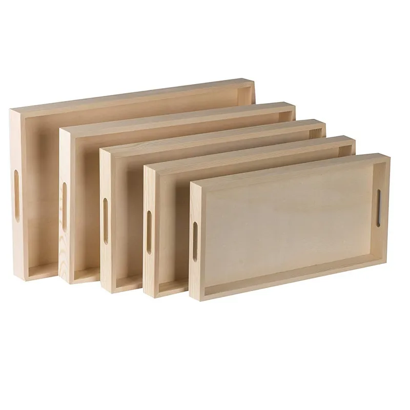 
Factory wholesale rustic square five piece set wood breakfast trays for bed 