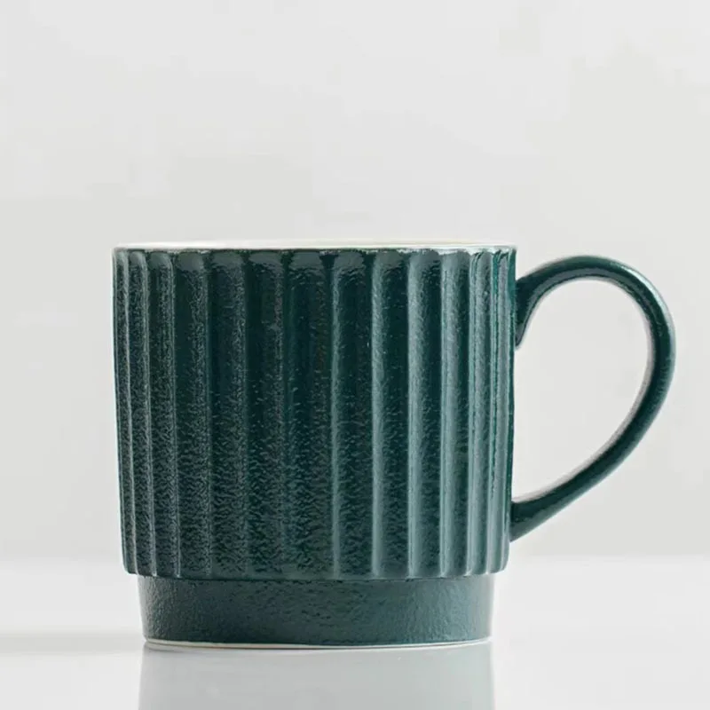 9oz Wholesale Nordic Matte Frosted Color Ceramic Embossed Milk Tea Espresso Latte Coffee Striped Mug Cup Gift Box Solid Colors