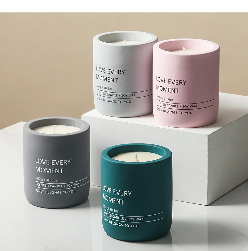 Wholesale Colored Clay Soy Wax Candle Custom Logo Engraved Ceramic Unique Cement Scented Candles